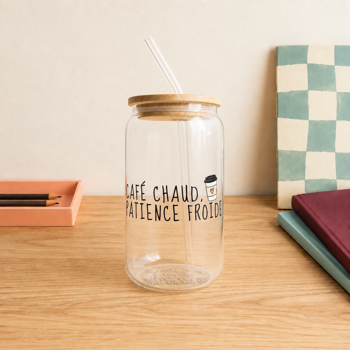 Gobelet en verre « Café chaud, patience froide »
