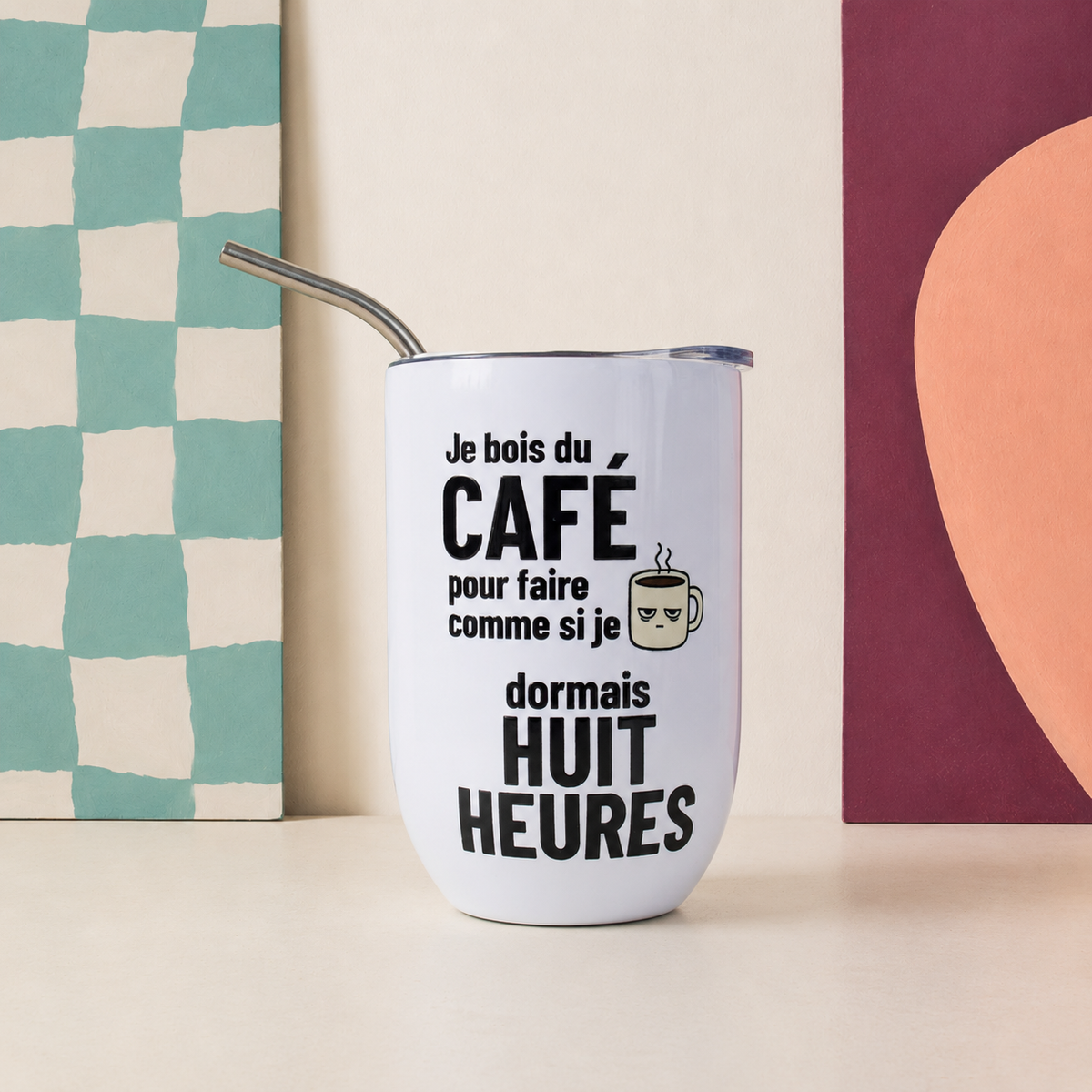 Verre à vin « Je bois du café pour faire comme si je dormais huit heures »