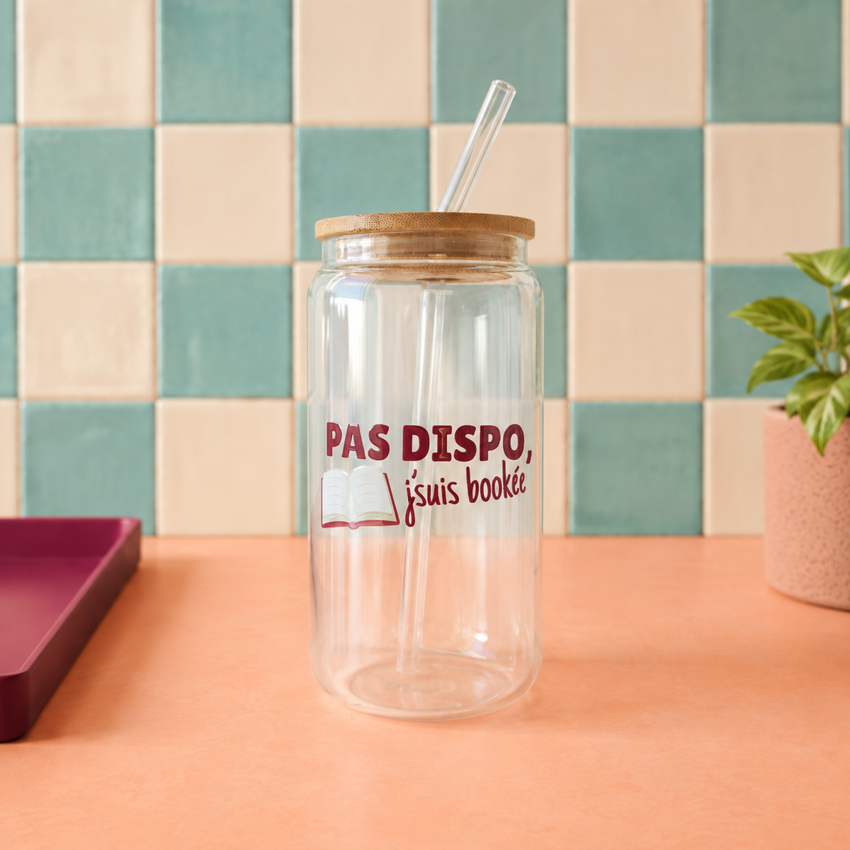 Gobelet en verre « Pas dispo, j’suis bookée »