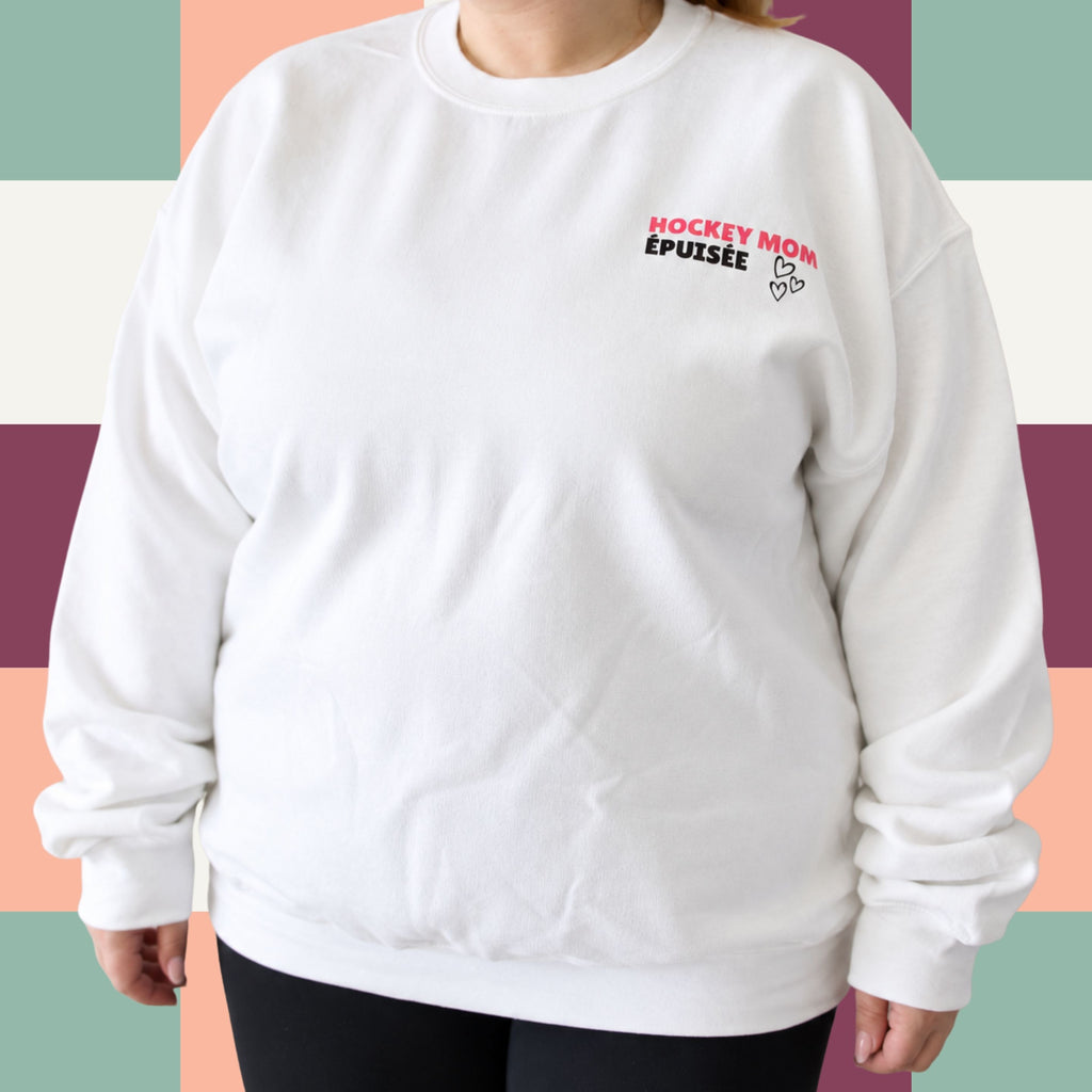 Chandail crewneck « Hockey mom épuisée »
