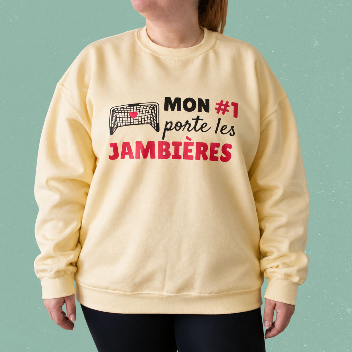 Chandail crewneck « Mon #1 porte les jambières »