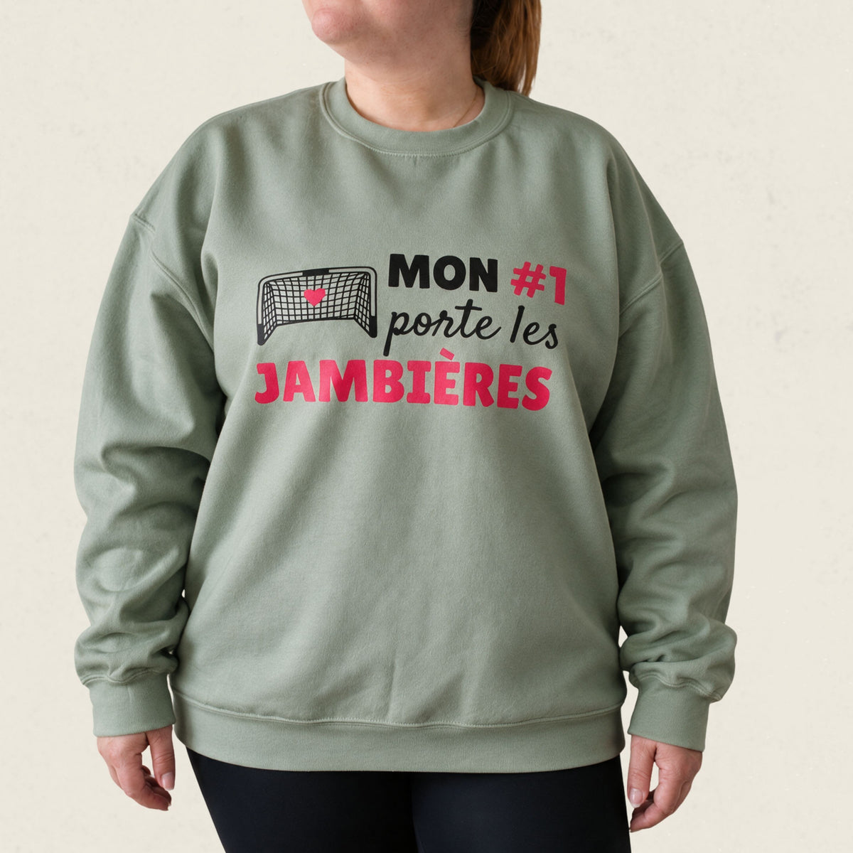 Chandail crewneck « Mon #1 porte les jambières »