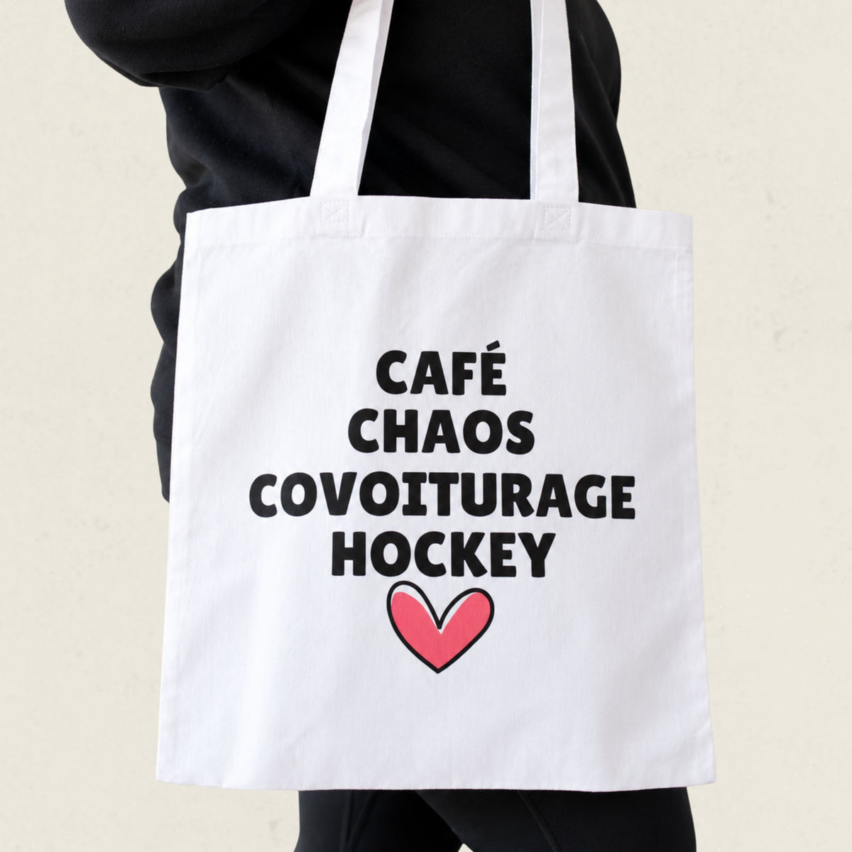 Sac fourre-tout « Café, chaos, covoiturage, hockey »