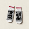 Bas de laine gris et rouge avec le message If you can read this please bring me a coffee, boutique Sans Filtre