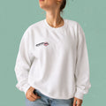 Chandail crewneck blanc avec cerveau illustre en lunettes de soleil et le message Desorganisee, boutique Sans Filtre