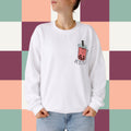 Chandail crewneck blanc avec bubble tea illustre et le message Tu es ma best-tea, boutique Sans Filtre
