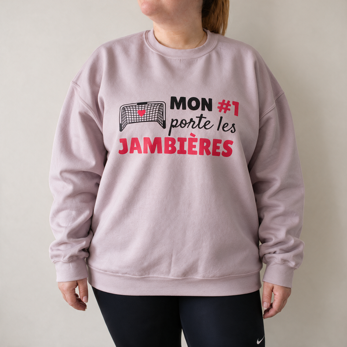 Chandail crewneck « Mon #1 porte les jambières »