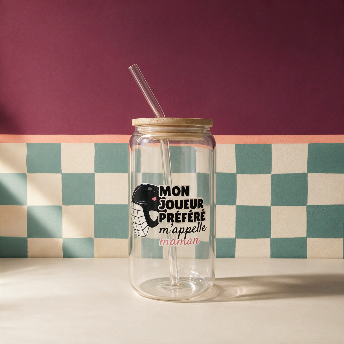 Gobelet en verre « Mon joueur préféré m'appelle maman »
