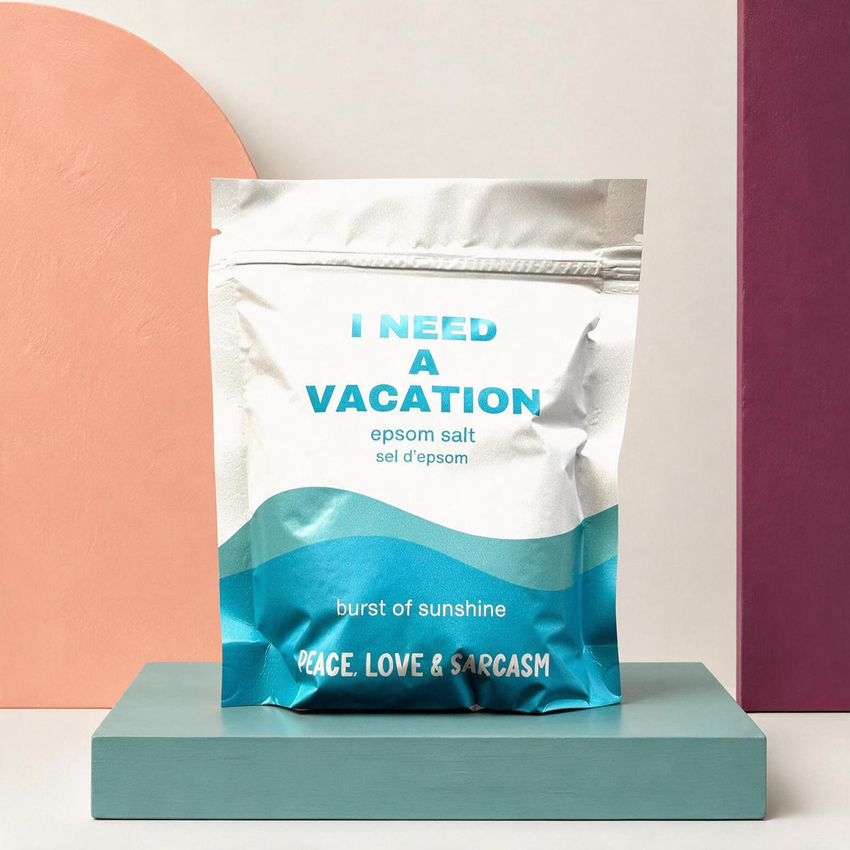 Sachet de sel d'epsom burst of sunshine I need a vacation de Peace, Love & Sarcasm, boutique Sans Filtre