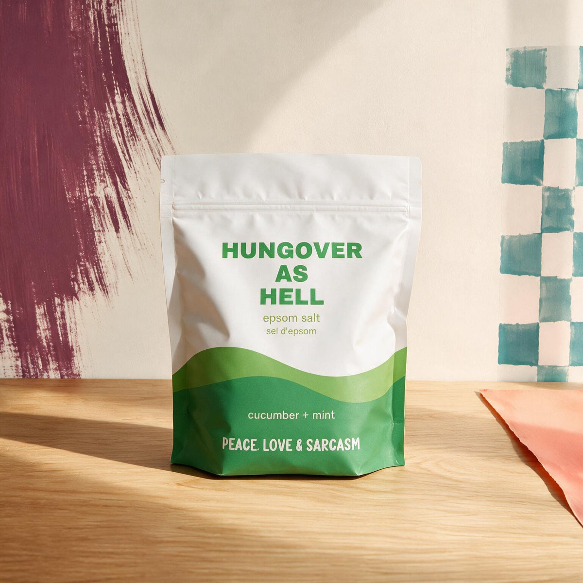 Sachet de sel d'epsom concombre et menthe Hungover as hell de Peace, Love & Sarcasm, boutique Sans Filtre