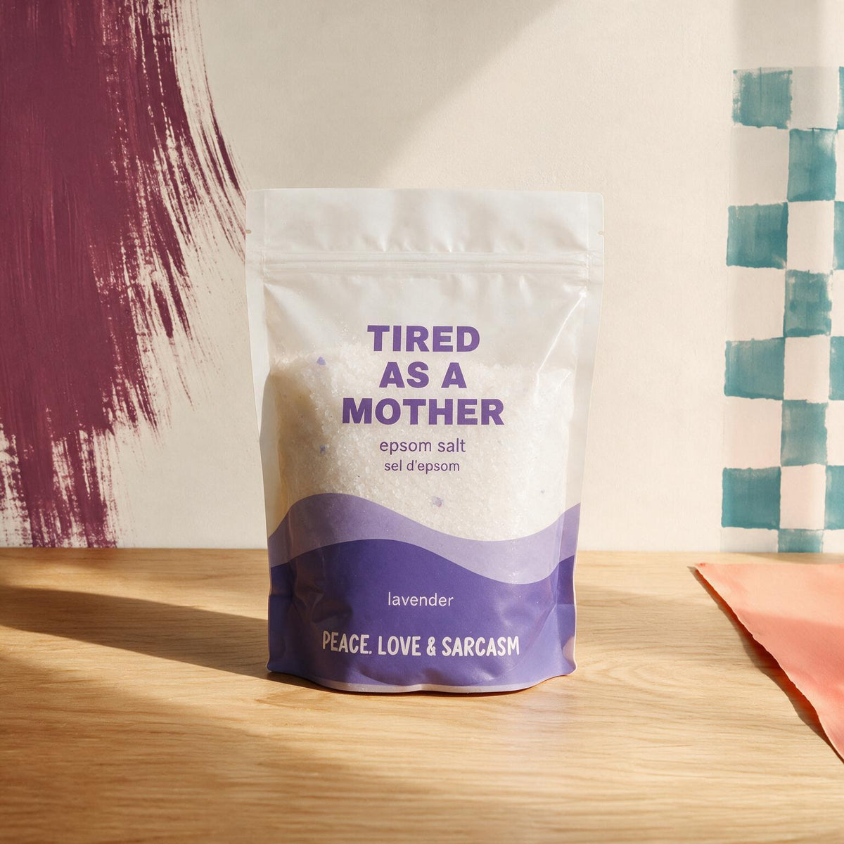 Sachet de sel d'epsom lavande Tired as a mother de Peace, Love & Sarcasm, boutique Sans Filtre