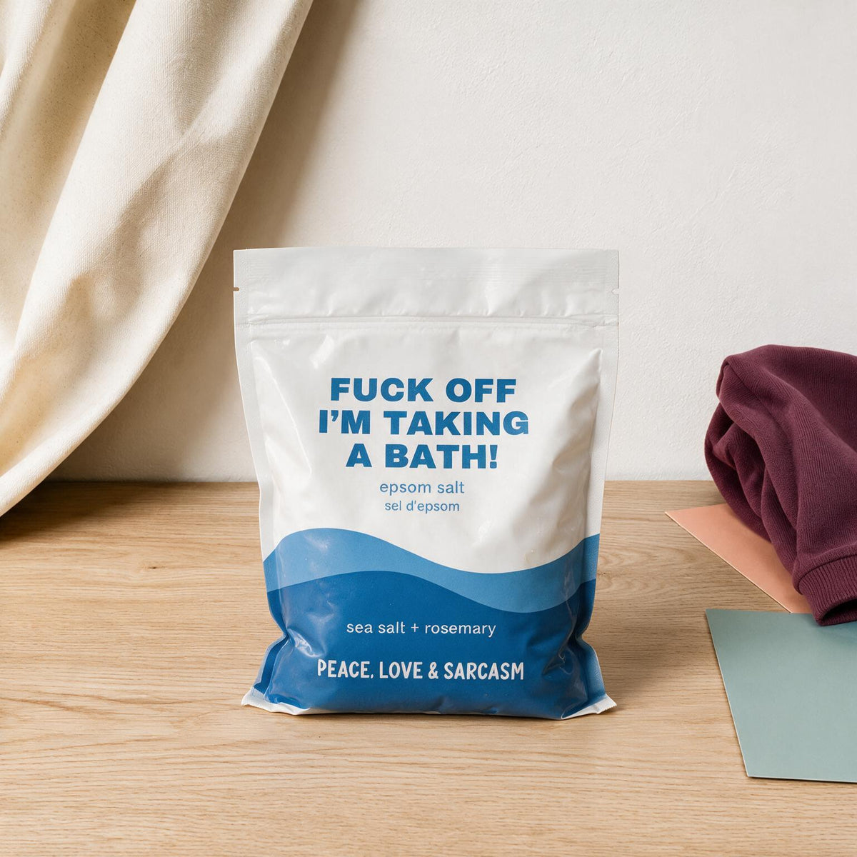 Sachet de sel d'epsom sel de mer et romarin de Peace, Love & Sarcasm, boutique Sans Filtre