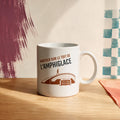 Tasse en ceramique blanche avec l'Amphiglace illustre et le message Marcher sur le toit de l'Amphiglace, boutique Sans Filtre