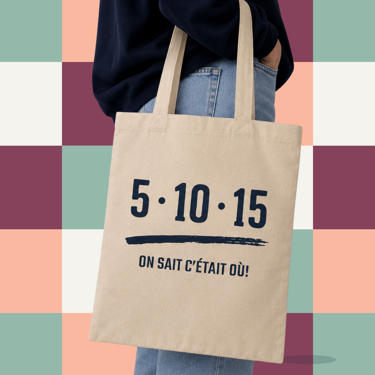 Sac fourre-tout ecru avec le message 5-10-15 on sait c'etait ou, boutique Sans Filtre