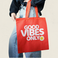 Sac fourre-tout rouge Good Vibes Only avec marguerite souriante, boutique Sans Filtre