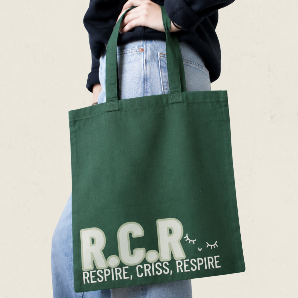 Sac fourre-tout vert foret R.C.R Respire criss respire, boutique Sans Filtre