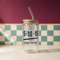 Verre en verre avec couvercle de bambou et paille, message 5-10-15 on sait c'etait ou, boutique Sans Filtre