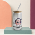 Verre en verre avec couvercle de bambou et paille, motif En retard-ish avec cerveau a ecouteurs, boutique Sans Filtre