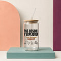 Verre en verre avec couvercle de bambou et paille, message Pas besoin d'expliquer ceux qui savent savent avec illustrations agricoles, boutique Sans Filtre